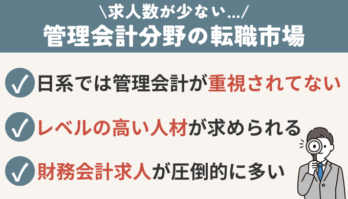 管理会計分野は転職市場での求人が少ない